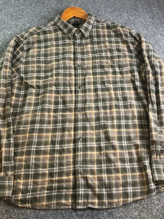 Prana Dolberg Flannel Shirt Mens XL Brown Organic Cotton Standard Button Plaid - Picture 3 of 10